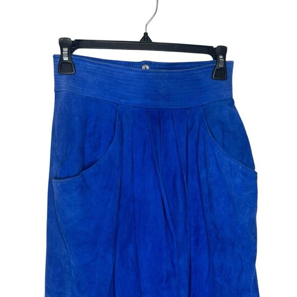 |VTG| 70’S Suede Blue Maxi Skirt w/ Side Buttons - Picture 2 of 9